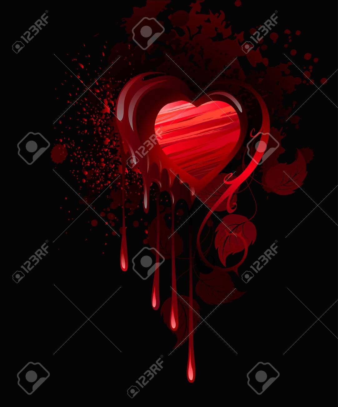 Herz In Roter Farbe Gezeichnet Und Mit Blattern Von Rosen Auf Einem Dunklen Hintergrund Verziert Lizenzfrei Nutzbare Vektorgrafiken Clip Arts Illustrationen Image 25441875