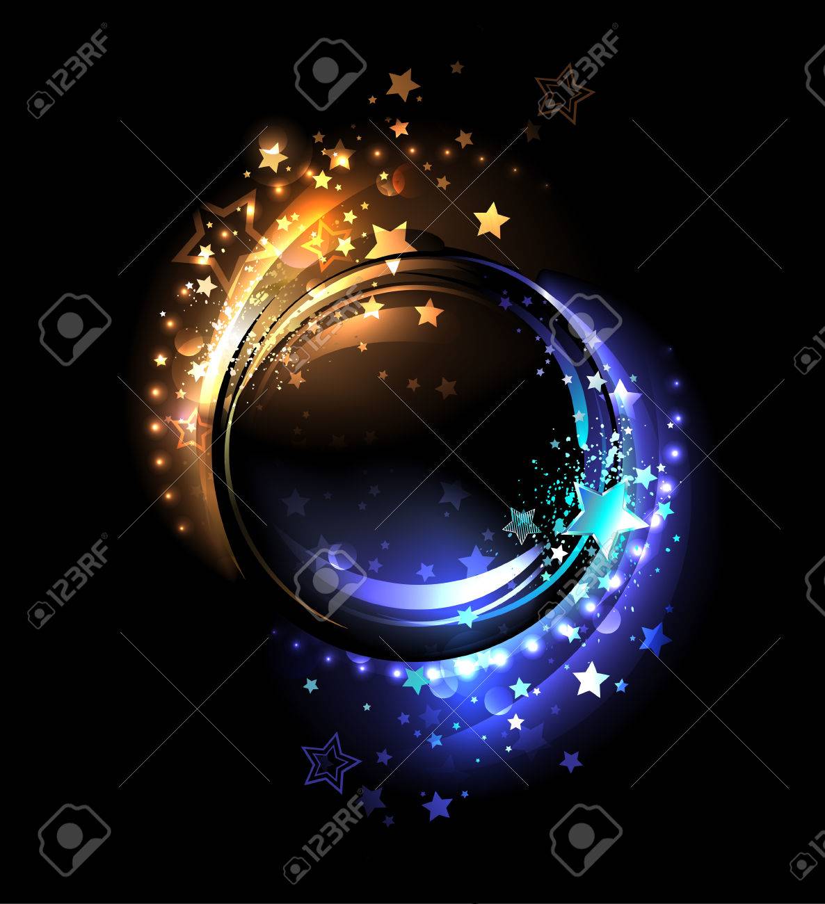 輝く暖かい黄色の星とのバナーと寒さ 青い星をラウンドします のイラスト素材 ベクタ Image