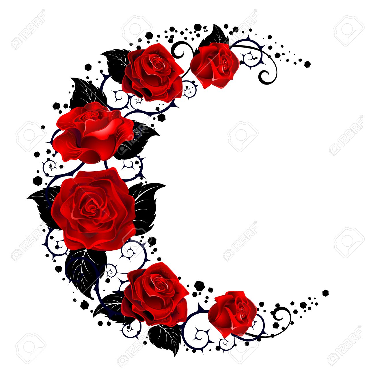 Mystische Mond Schwarz Lackiert Stangel Und Rote Rosen Auf Einem Weissen Hintergrund Tattoo Stil Lizenzfrei Nutzbare Vektorgrafiken Clip Arts Illustrationen Image 53171316