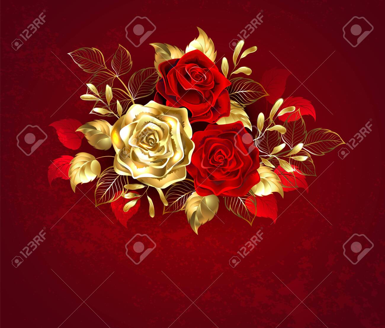 The Composition Of Two Artistically Painted Red Roses And One Royalty Free Cliparts Vectors And Stock Illustration Image