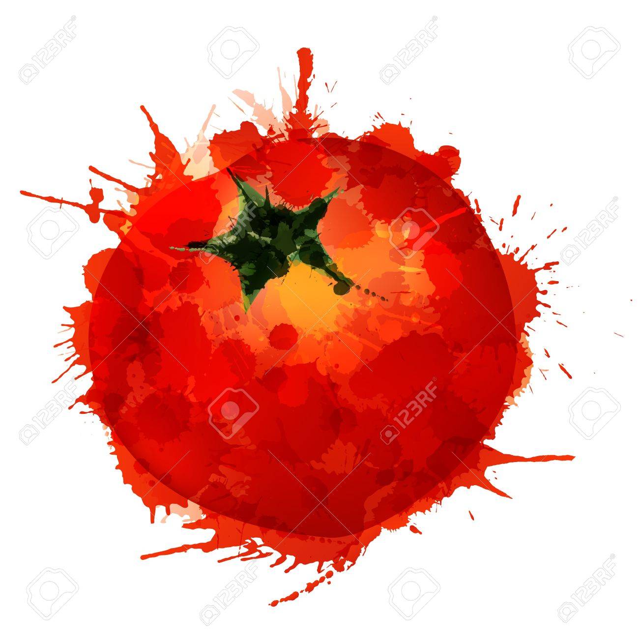 Tomato made of colorful splashes on white background - 21020279 Tomato made of colorful splashes on white background - 21020279