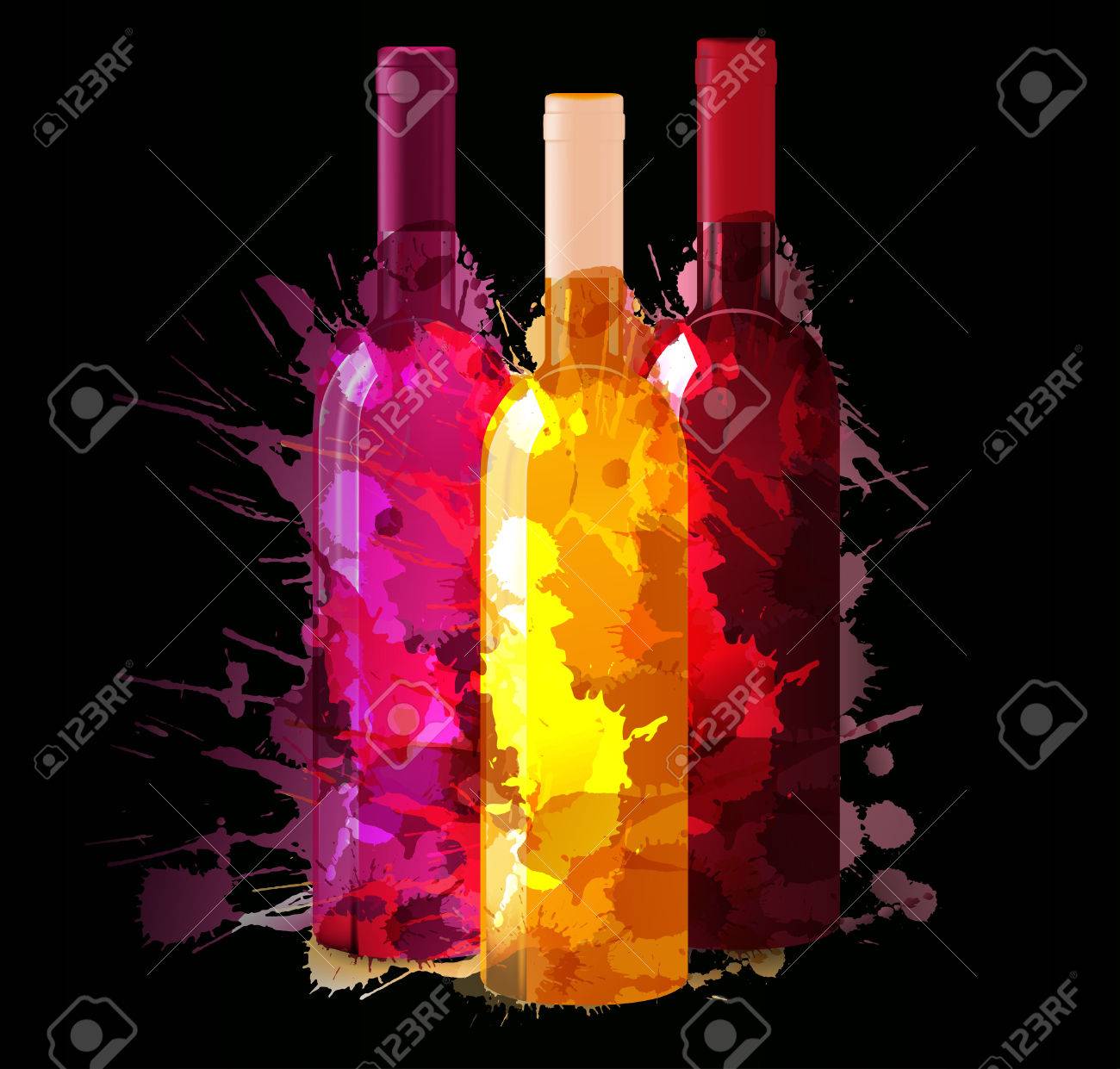 Group of wine bottles with grunge splashes Red, rose and white - 22682819 Group of wine bottles with grunge splashes Red, rose and white - 22682819