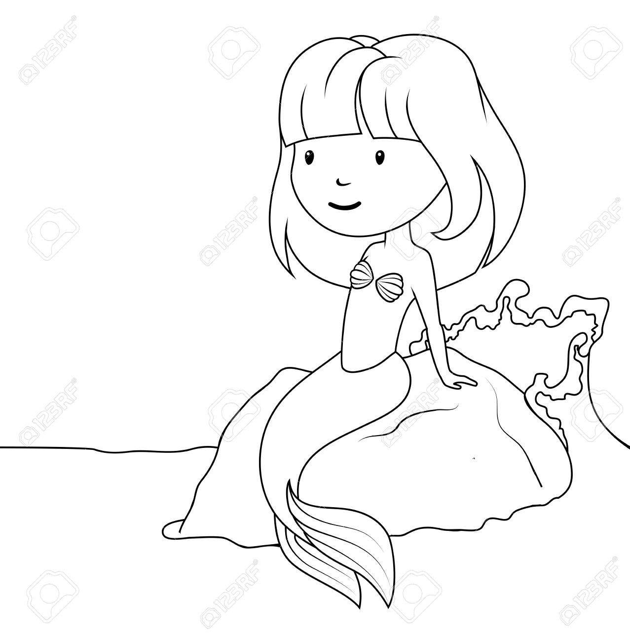 Livre Colorier Petite Sir¨ne Assis Sur Le Rocher Clip Art Livre colorier petite sir¨ne assis sur le rocher Banque d images