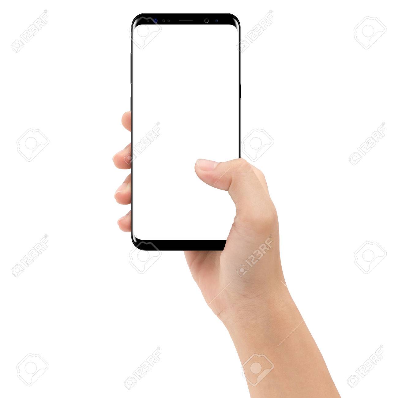 hand holding phone mobile isolated on white background clipping path inside - 84171693 hand holding phone mobile isolated on white background clipping path inside - 84171693
