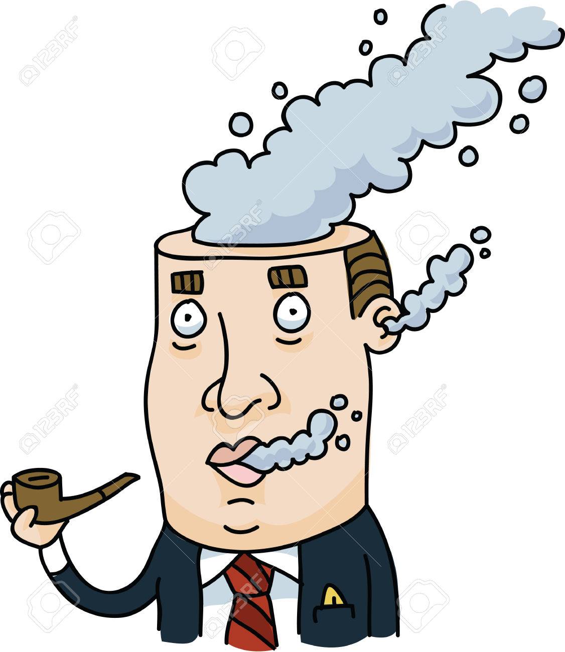 煙が彼の頭から注ぐとパイプ煙草を吸って実業家 の写真素材 画像素材 Image