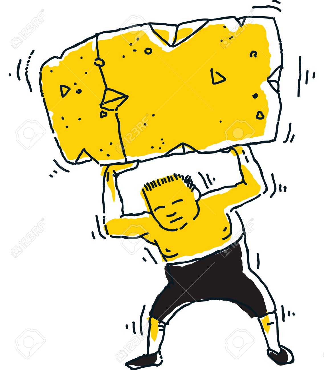 漫画の有力者は巨大な重いブロックを持ち上げます のイラスト素材 ベクタ Image