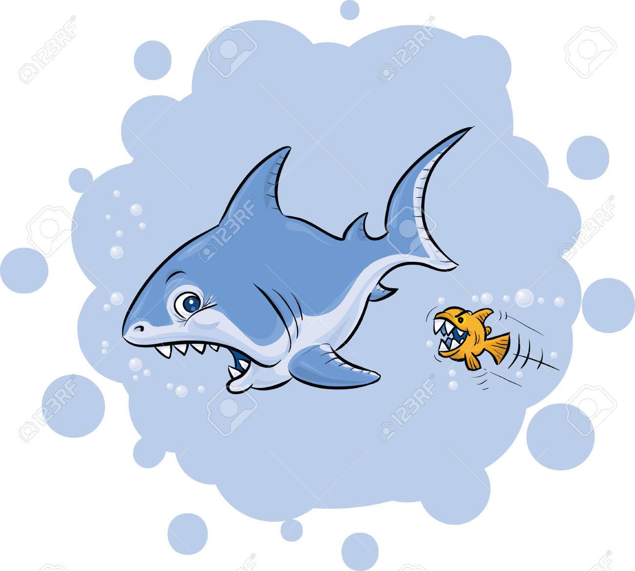 A 大きく 漫画サメは小さな魚に襲われることにショックを受けた のイラスト素材 ベクタ Image A 大きく 漫画サメは小さな魚に襲われることにショックを受けた のイラスト素材 ベクタ Image