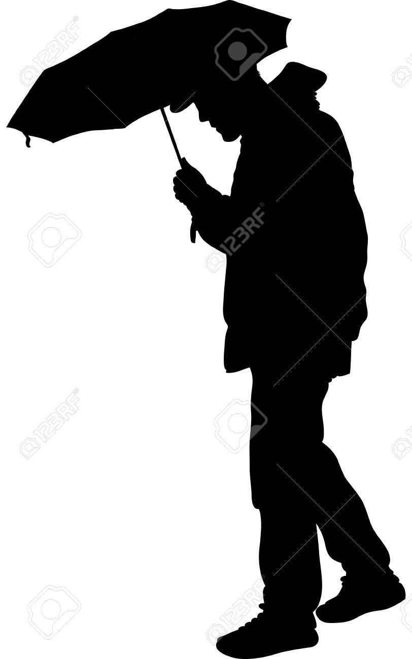 A Silhouette Of A Man Holding An Umbrella To Keep Dry. Royalty Free SVG,  Cliparts, Vectors, And Stock Illustration. Image 29716461.