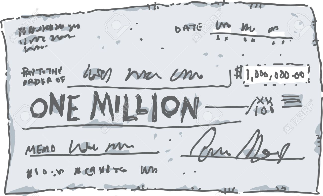 a cartoon check filled out in the amount of one million dollars