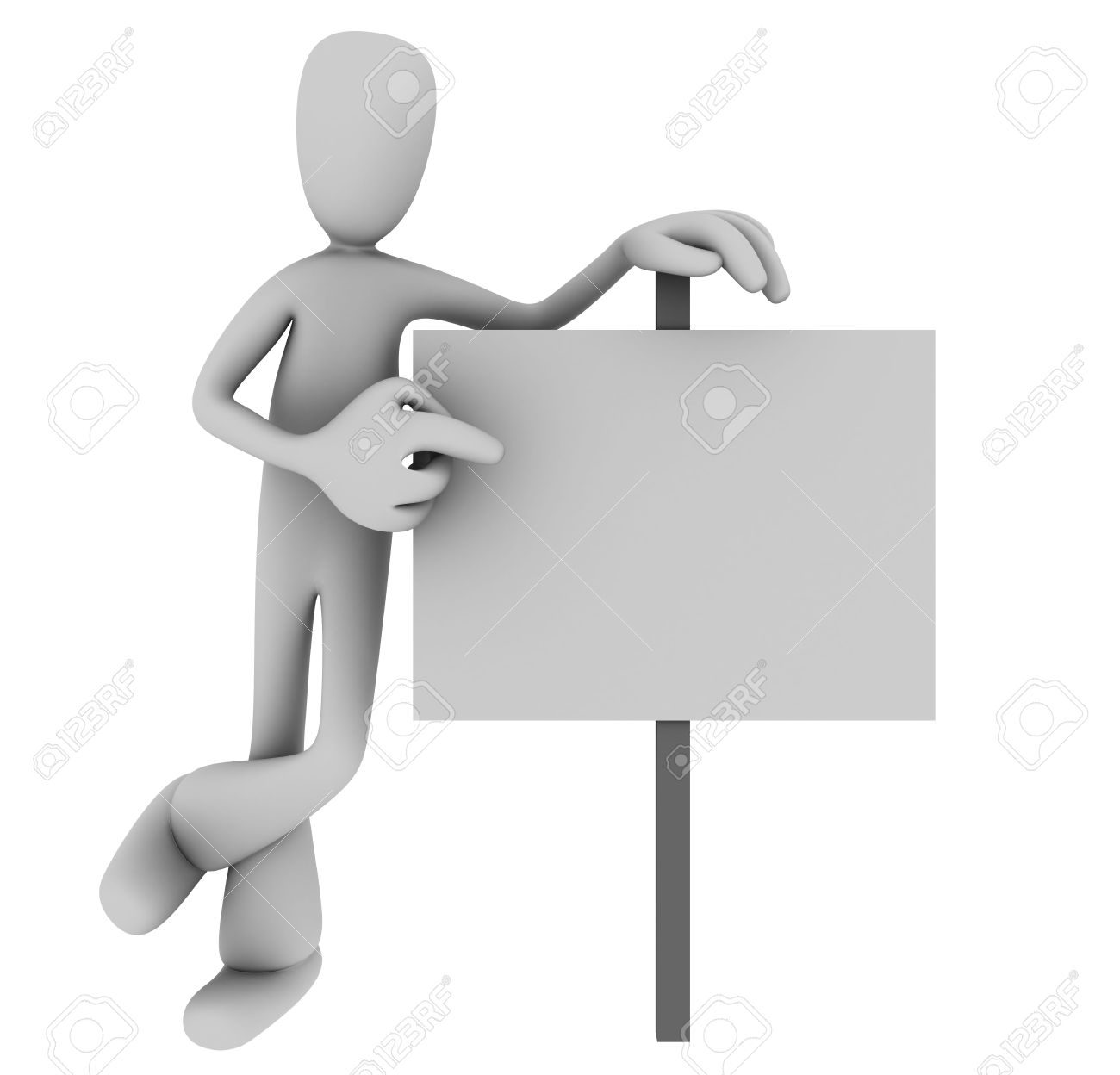 illustration of 3d cartoon person casually pointing at blank stock