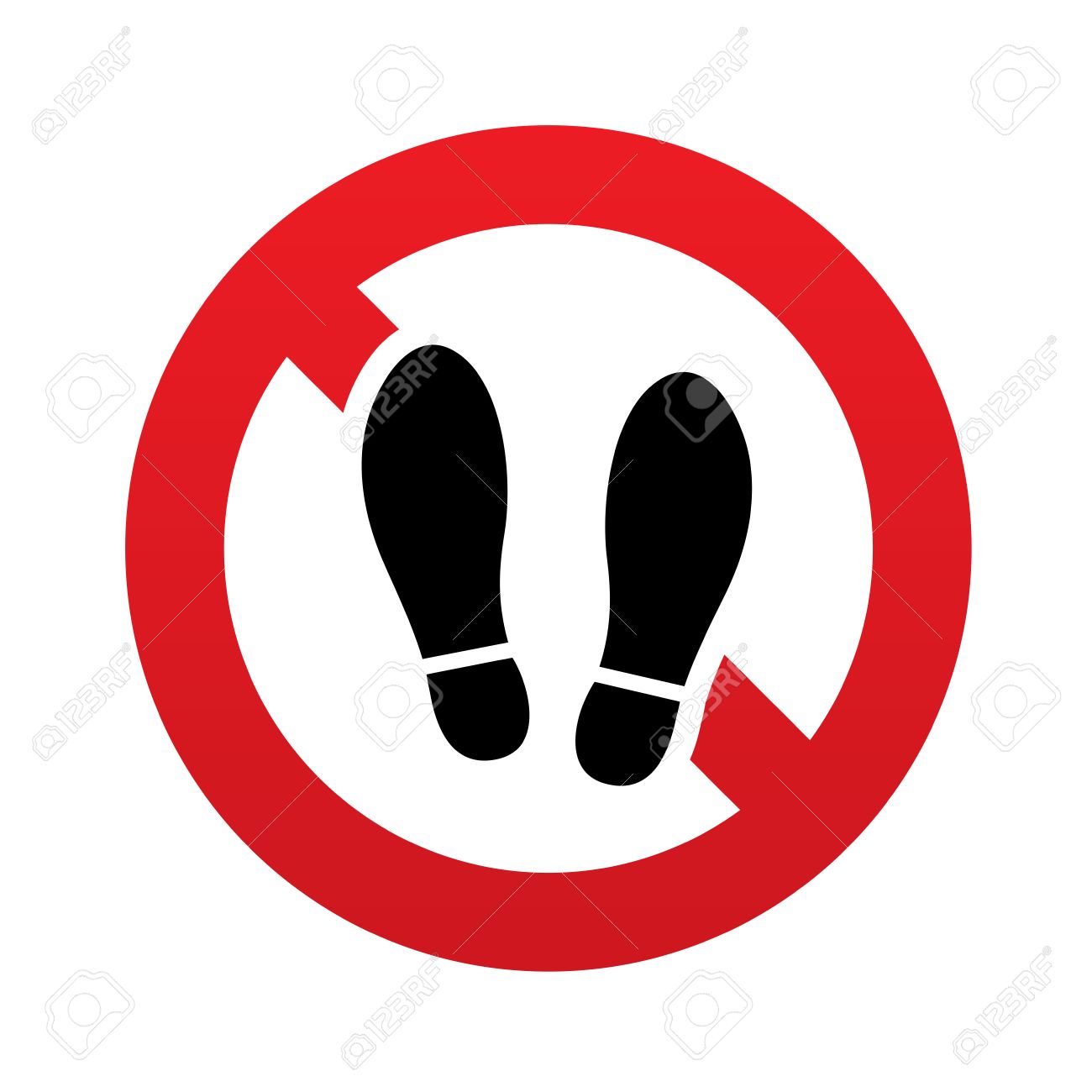 足の裏靴記号アイコンを押印します 靴印刷記号です 滞在しません 赤い禁止の標識です シンボルを停止します ベクトル イラスト のイラスト素材 ベクタ Image
