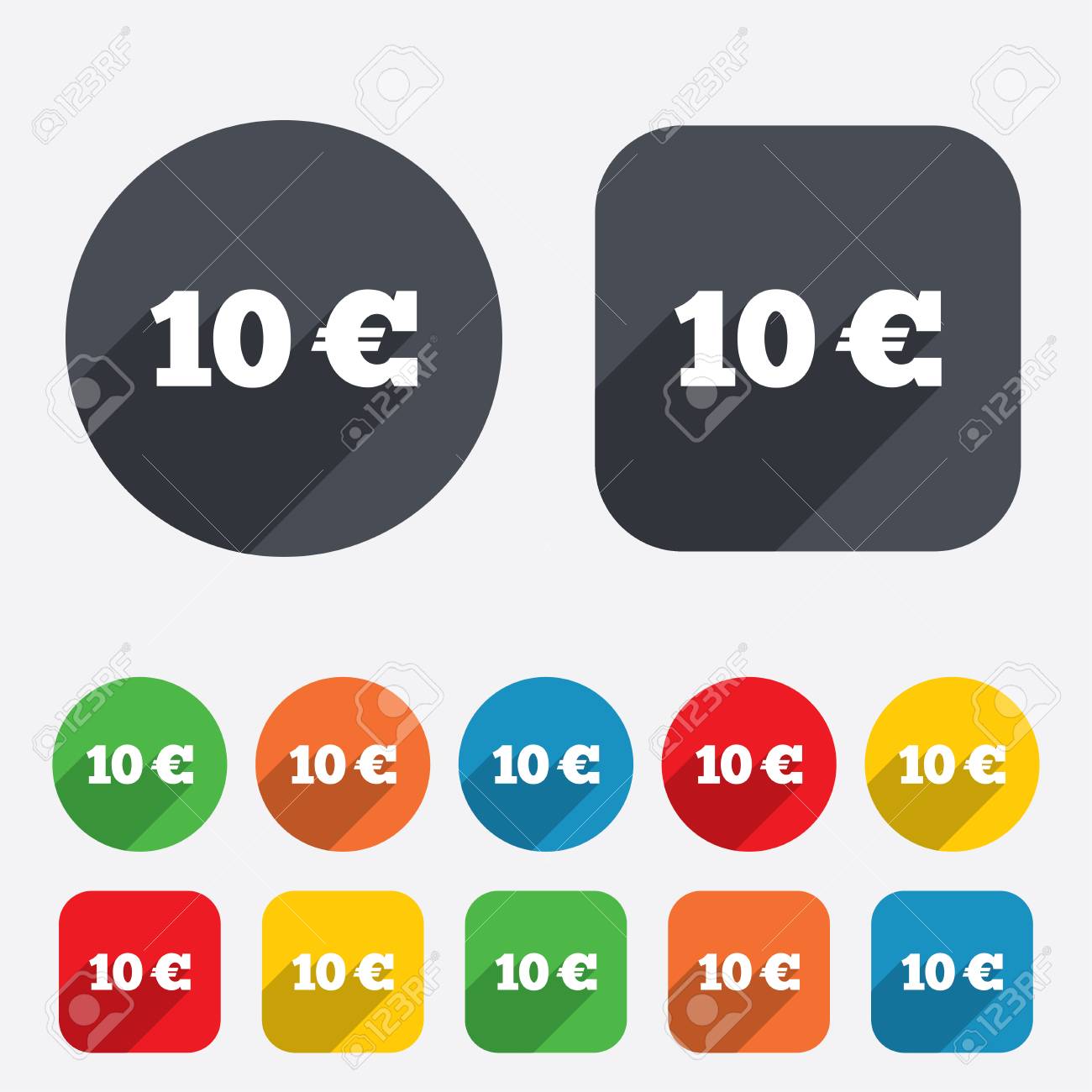 10 Euro Sign Icon. EUR Currency Symbol. Money Label. Circles And Rounded  Squares 12 Buttons. Stock Photo, Picture and Royalty Free Image. Image  25820018.