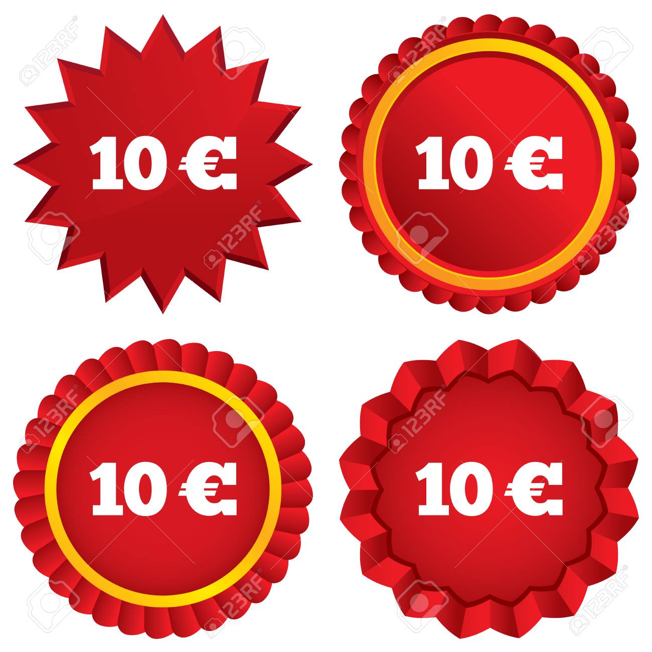 10 euro sign icon eur currency symbol money label red stars currency labels
