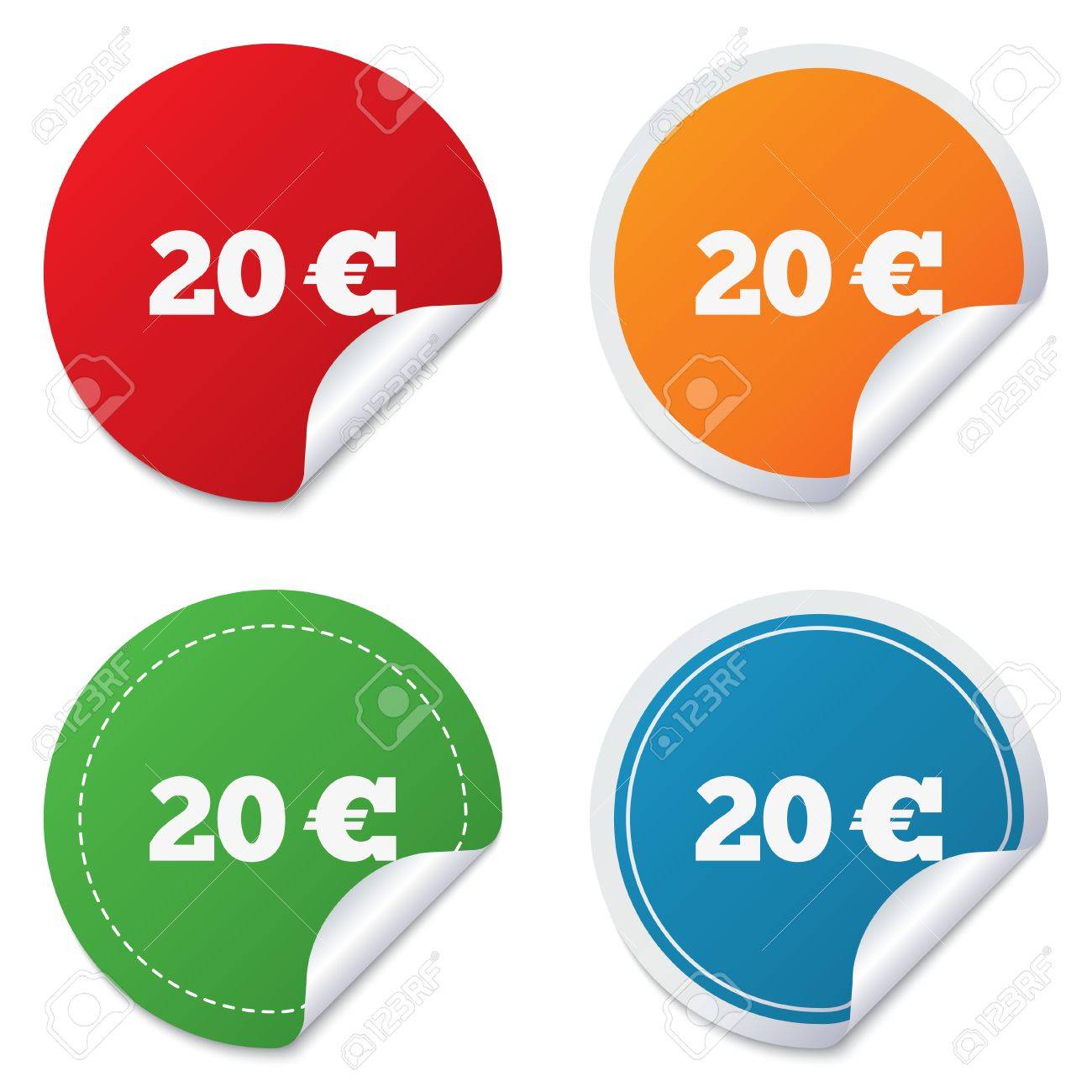 20 euro sign icon eur currency symbol money label round stickers currency labels