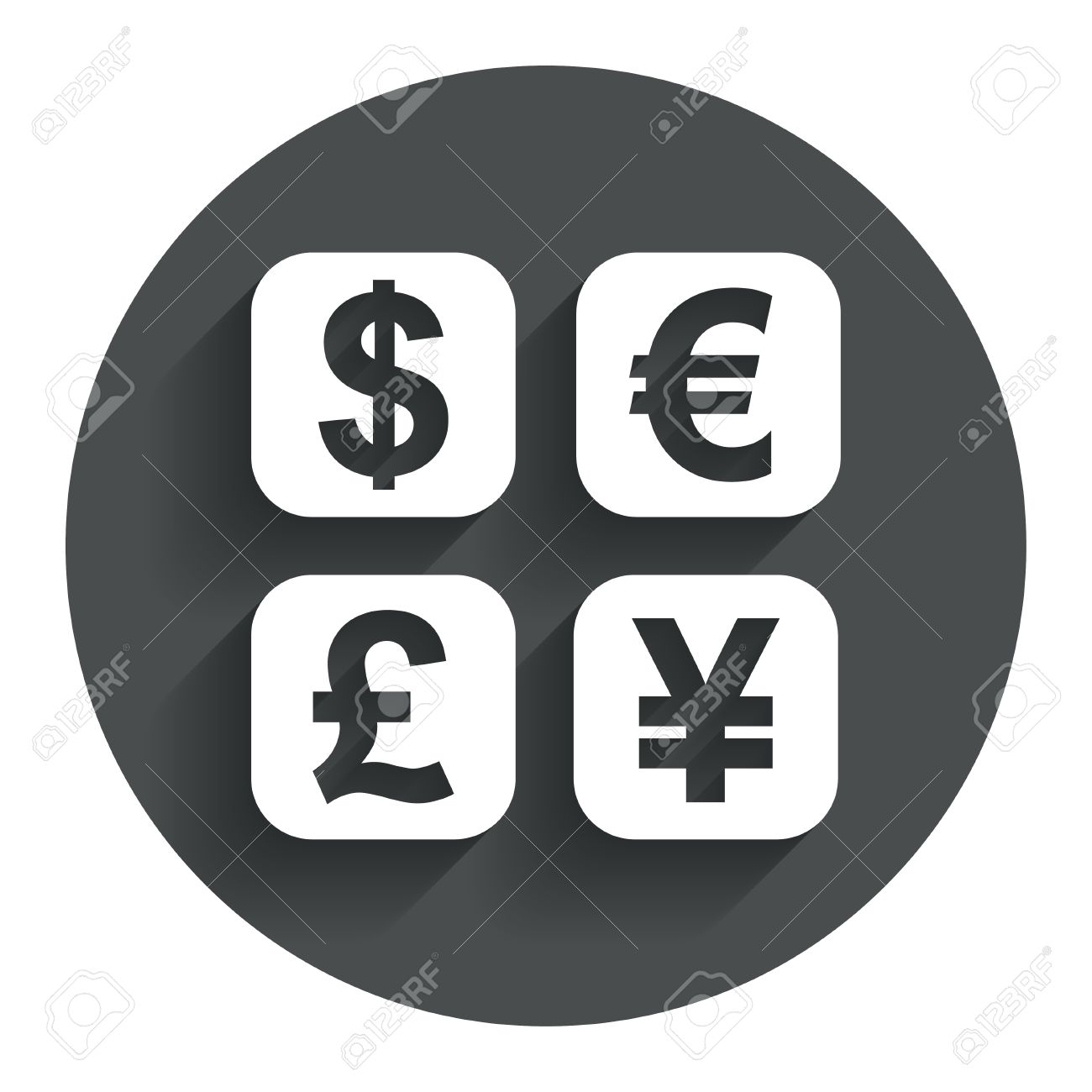 Icono De Signo De Cambio De Divisas. Símbolo De Moneda Convertidor.  Etiqueta Money. Círculo De Botón Plano Con La Sombra. Modern Sitio Web De  Interfaz De Usuario De Navegación. Vector Ilustraciones svg,