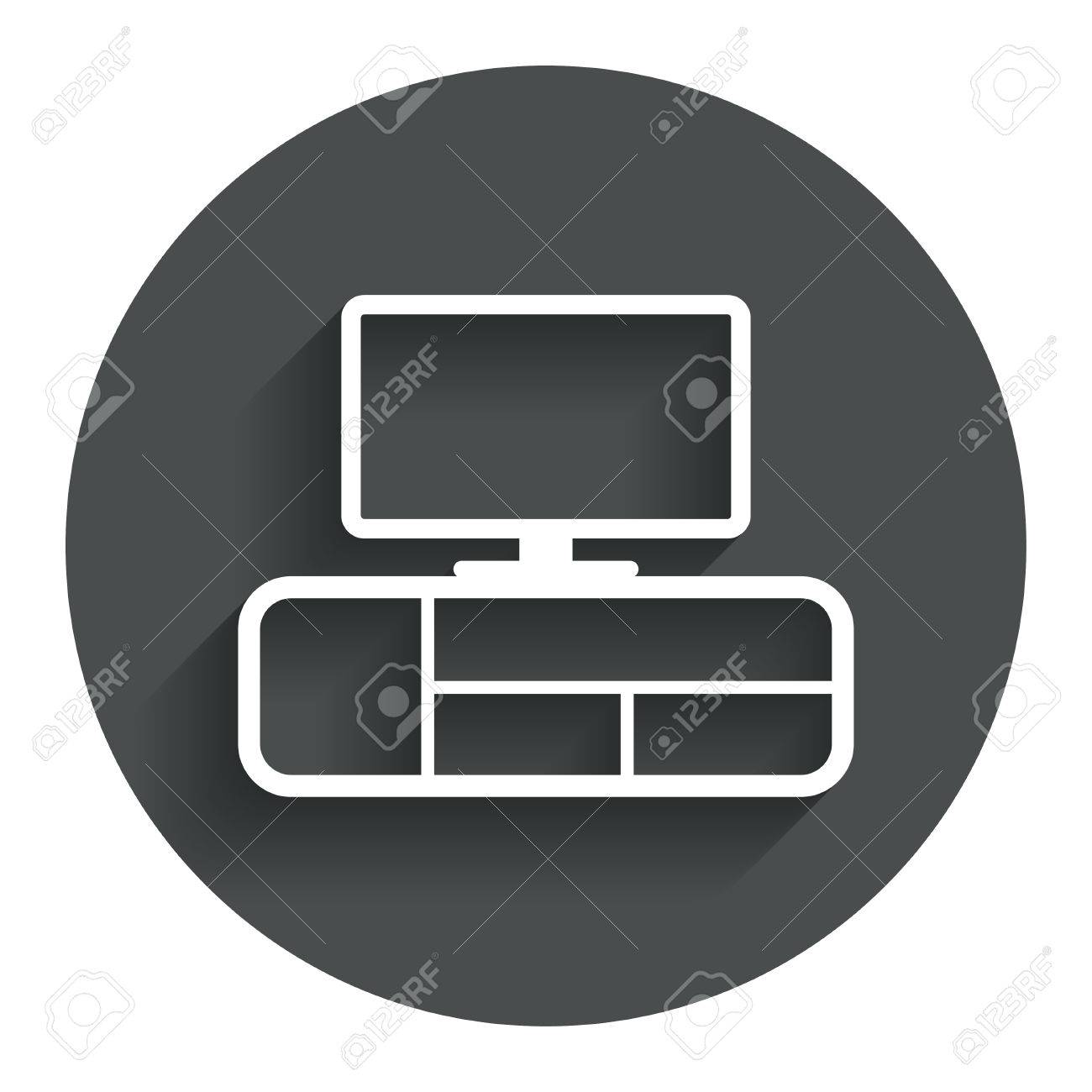 Modern Furniture Icon tv table sign icon. modern furniture symbol. circle flat button Modern Furniture Icon tv table sign icon. modern furniture symbol. circle flat button