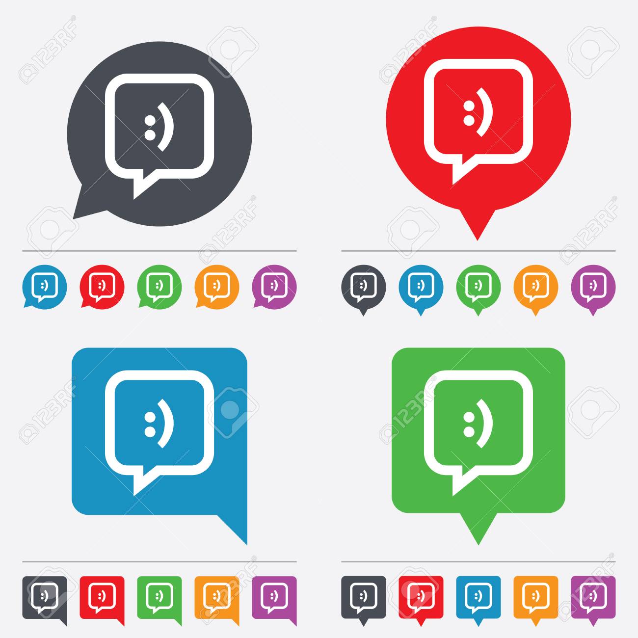 チャット記号アイコン 笑顔のシンボルと吹き出し 通信のチャット泡 吹き出し情報アイコン 24 色のボタン ベクトル のイラスト素材 ベクタ Image