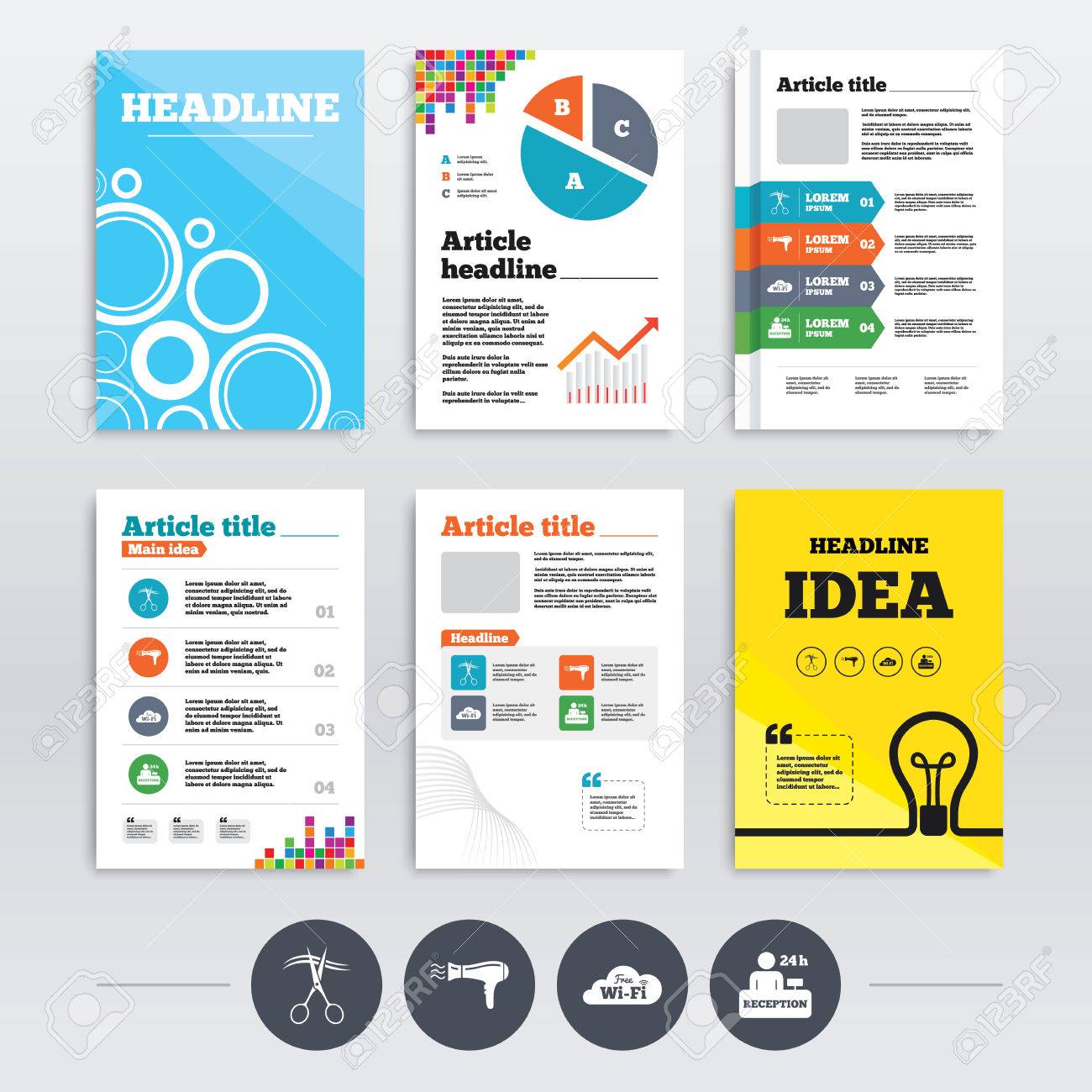 brochure design and a4 flyers hotel services icons wi fi wirless flyers