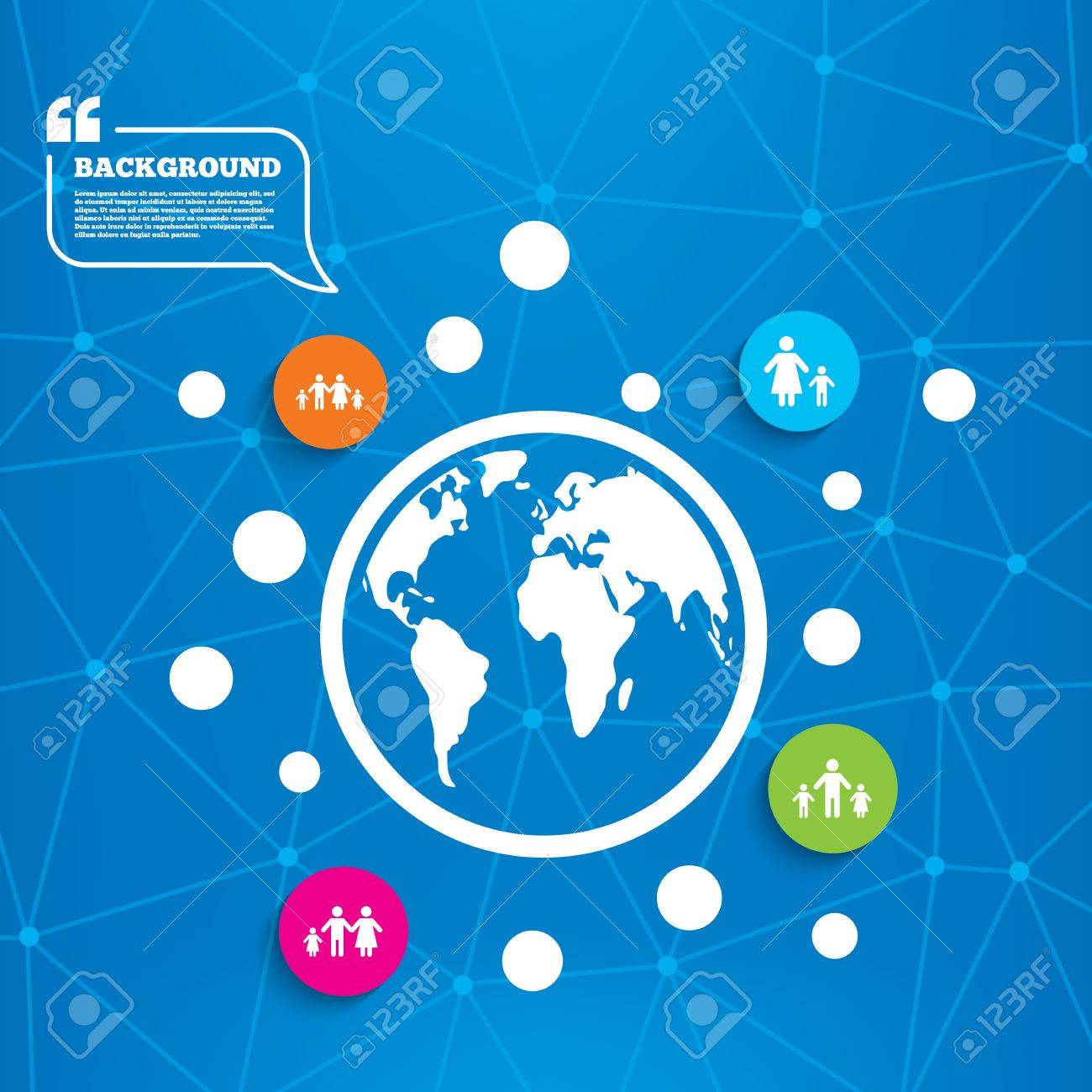 抽象的な地球儀 2 人の子供のアイコンと家族 両親と子供たちのシンボルです 1 親家族の兆候 母と父の離婚 分子構造の背景 ベクトル のイラスト素材 ベクタ Image 36860553