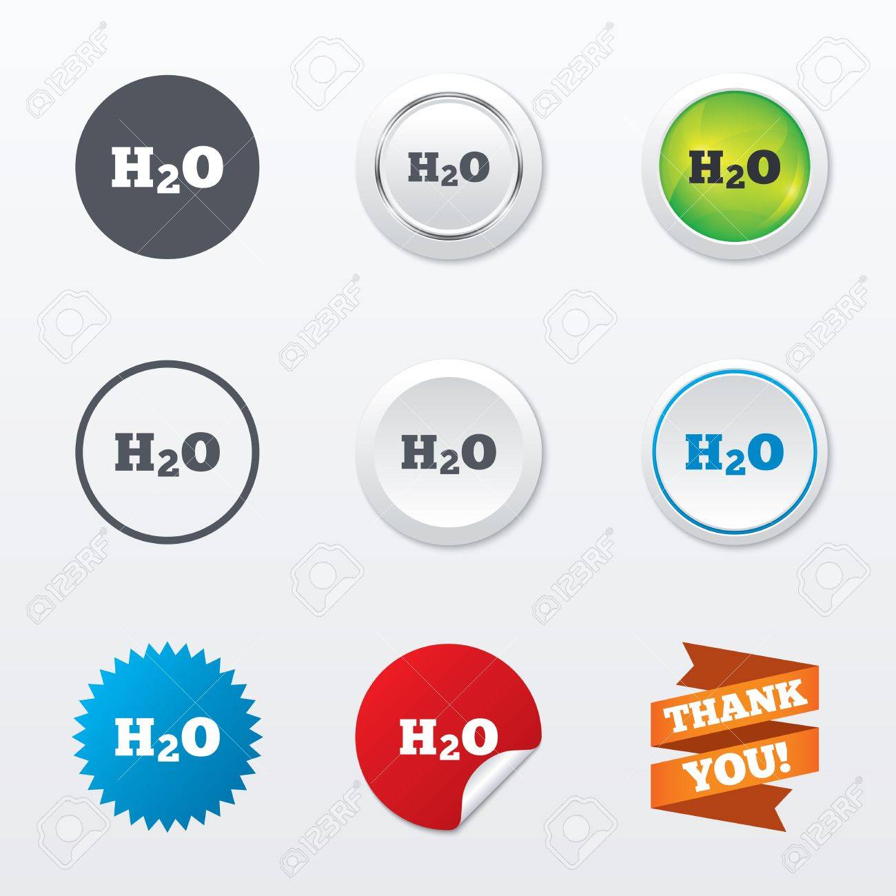 H2o 水数式記号のアイコン 化学記号です サークル コンセプト ボタン 金属エッジング スターとラベル ステッカー ベクトルのイラスト素材 ベクタ Image