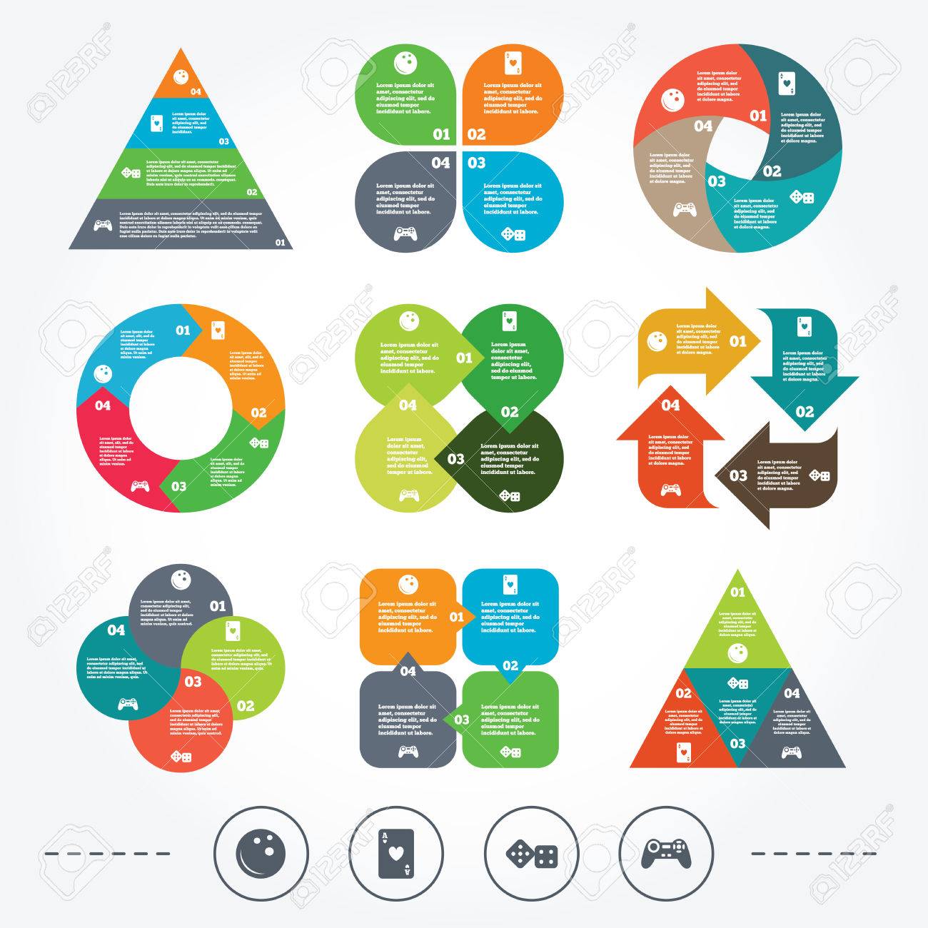circle and triangle diagram charts bowling and casino icons bowling charts