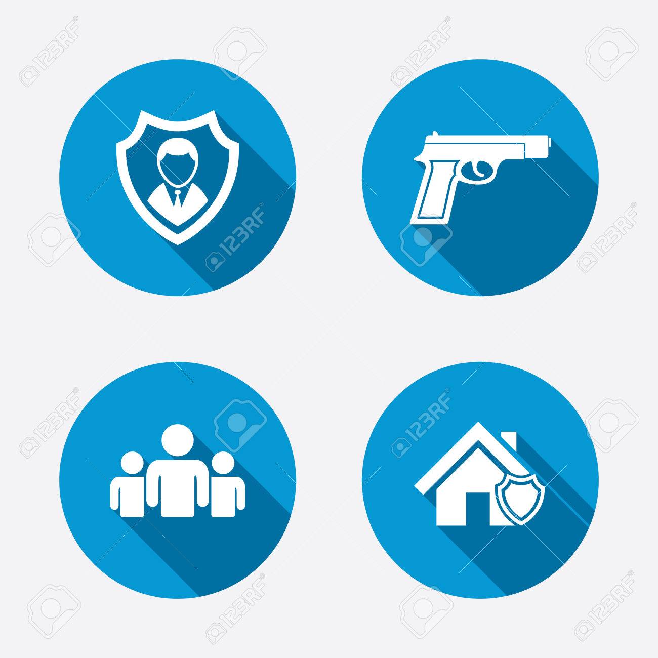 security agency icons home shield protection symbols gun weapon