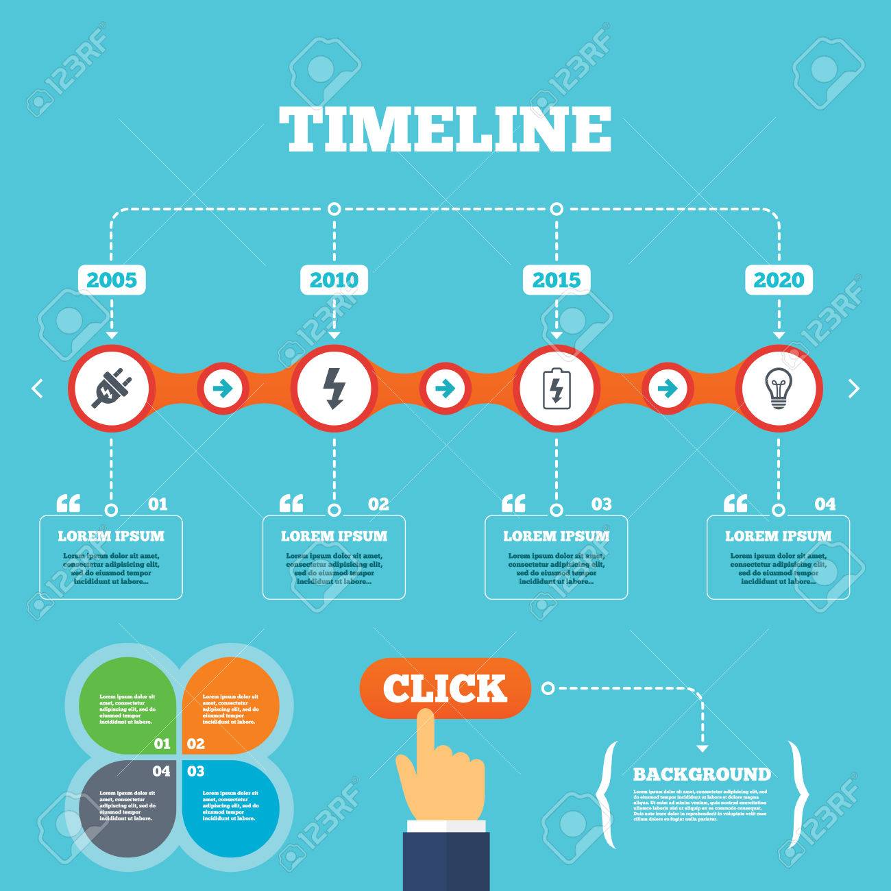 Zeitleiste Mit Pfeilen Und Zitate. Elektrische Steckersymbol. Glühbirne Und  Batterie-Symbole. Niedriger Strom Und Idee Zeichen. Vier Optionen Schritte.  Klicken Sie Auf Der Hand. Vektor Lizenzfrei Nutzbare Vektorgrafiken, Clip  Arts, Illustrationen ...