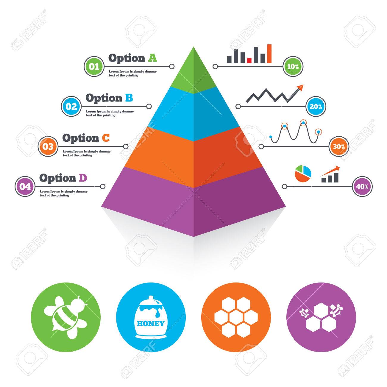pyramid chart template honey icon honeycomb cells with bees