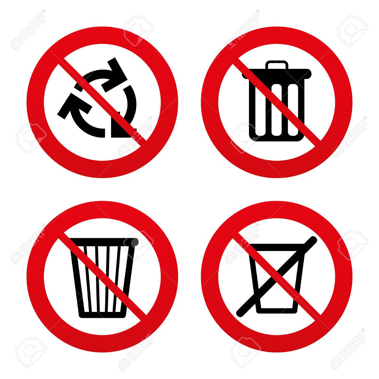 No, Ban Or Stop Signs. Recycle Bin Icons. Reuse Or Reduce Symbols. Trash  Can And Recycling Signs. Prohibition Forbidden Red Symbols. Vector Royalty  Free SVG, Cliparts, Vectors, and Stock Illustration. Image 39368640., image size:1300x1300
