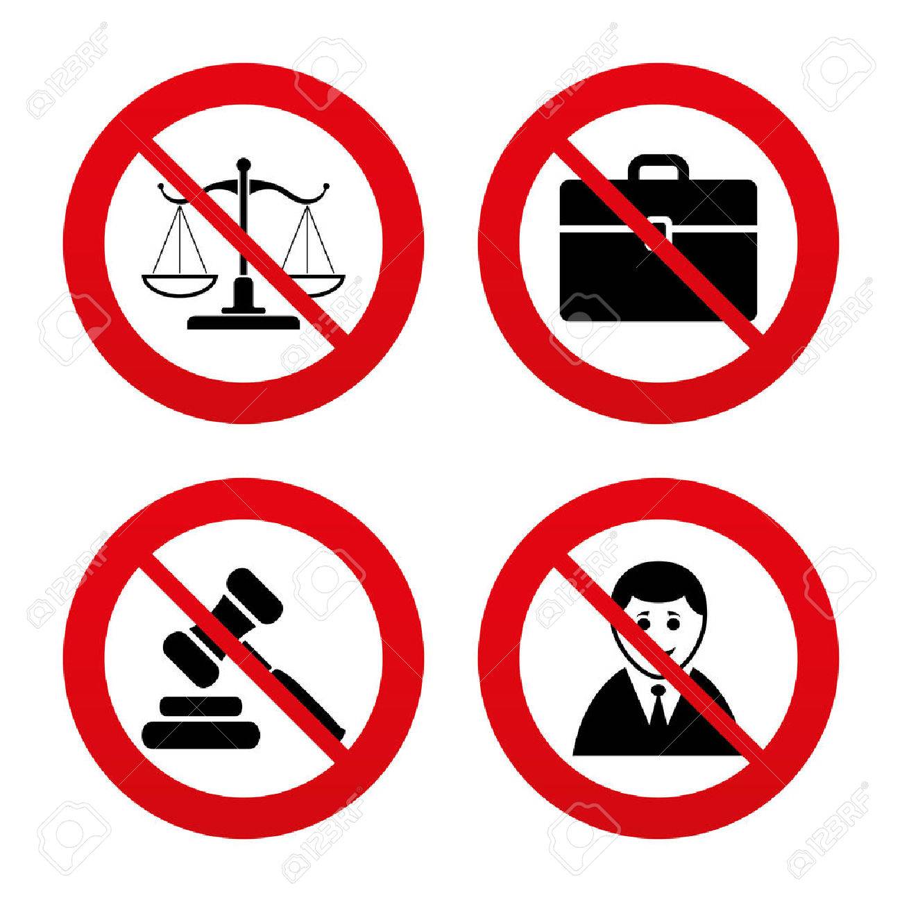 no ban or stop signs scales of justice icon client or lawyer auction sign
