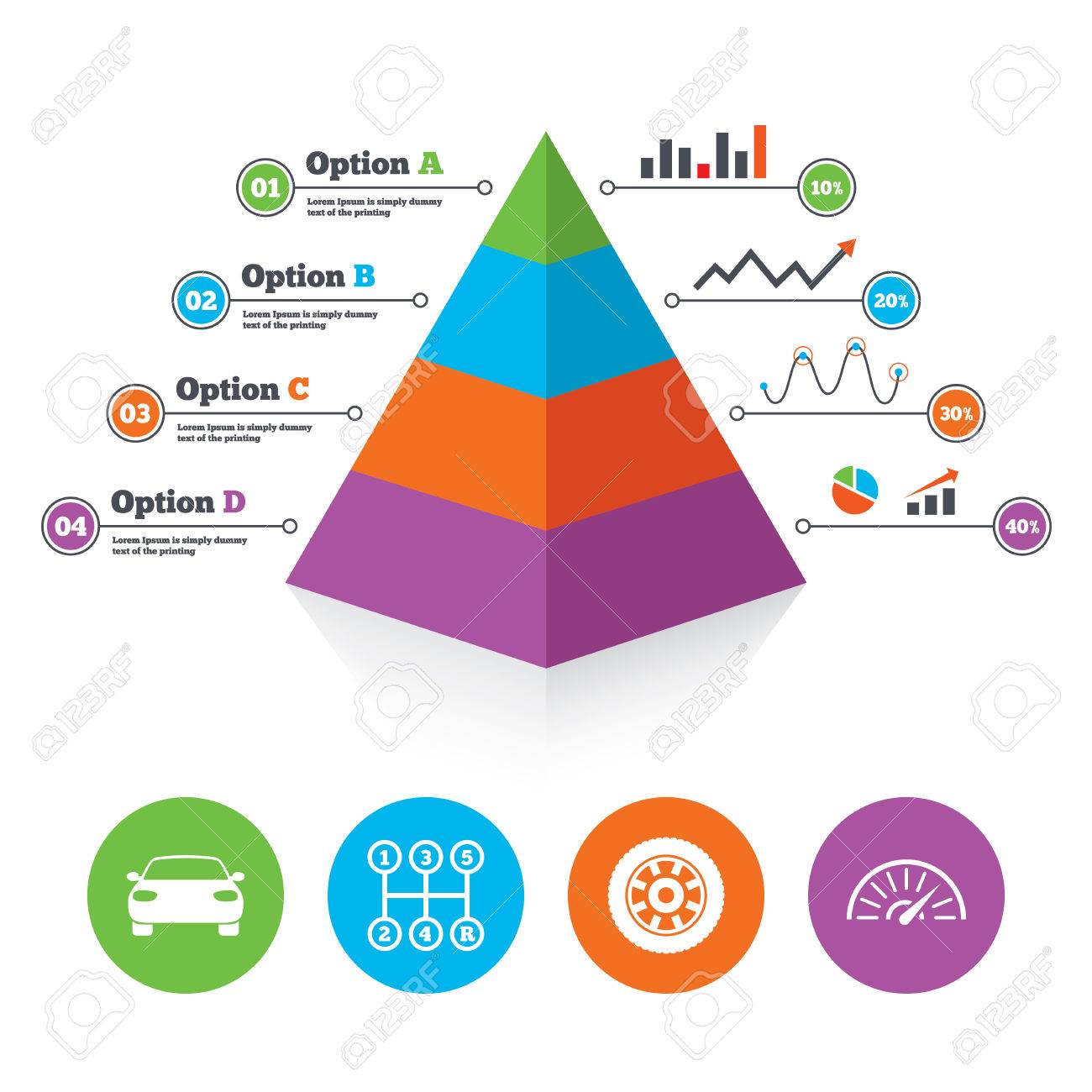 pyramid chart template transport icons car tachometer and mechanic