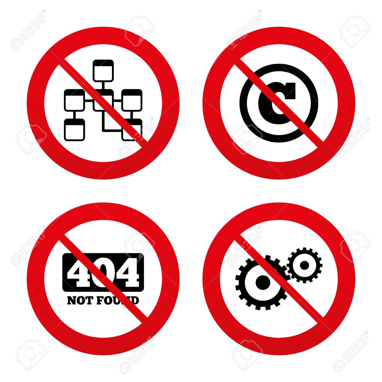 いいえ 禁止または一時停止の標識 ウェブサイト データベース アイコン 著作権とギアの兆候 404 ページには シンボルが見つかりませんでした 準備中です 赤シンボルを禁止禁止 ベクトル のイラスト素材 ベクタ Image 4006