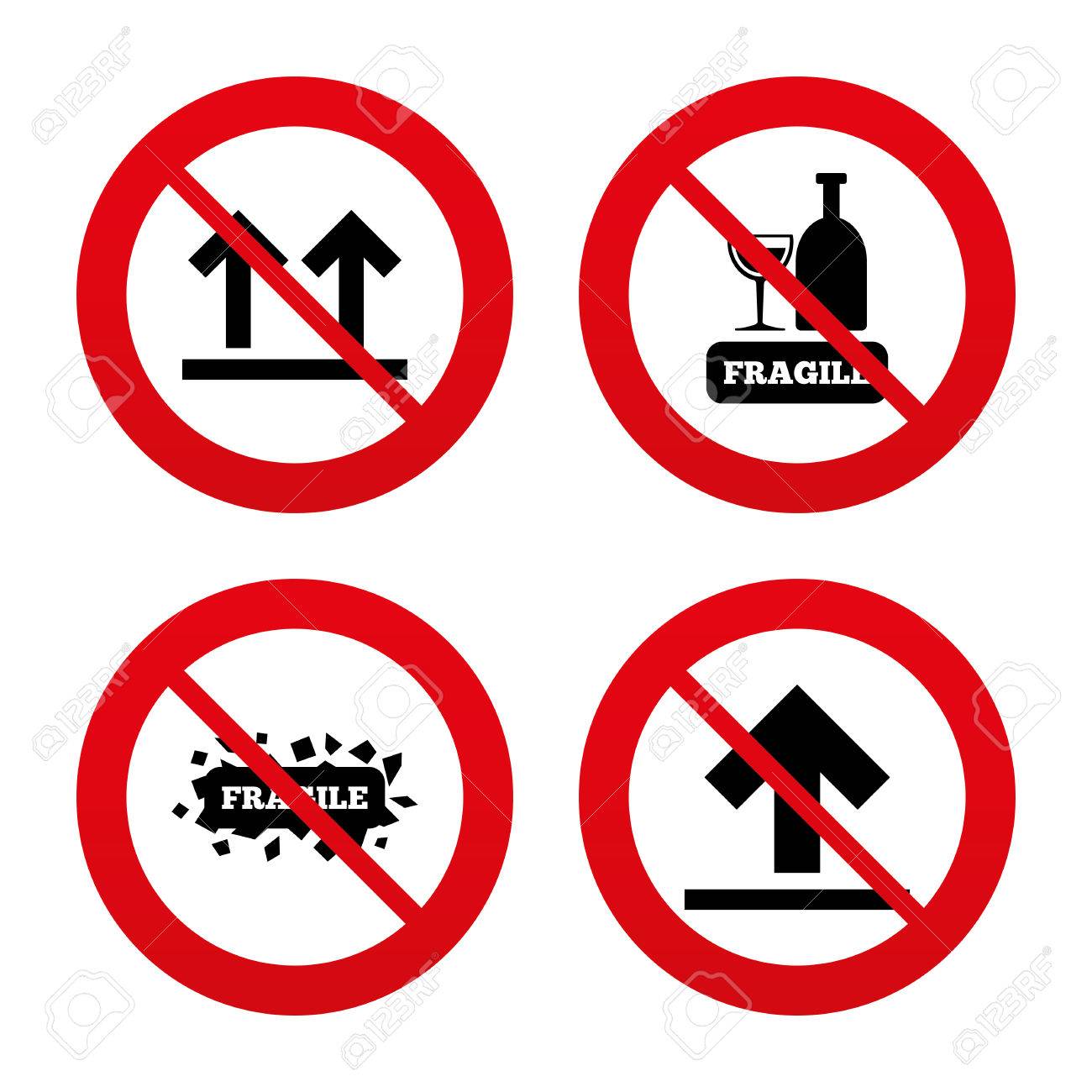 Non Ban Ou Panneaux D Arret Icones Fragiles Delicat Signes De Livraison De Colis This Side Up Symbole Des Fleches Interdiction Interdit Symboles Rouges Vecteur Clip Art Libres De Droits Vecteurs Et