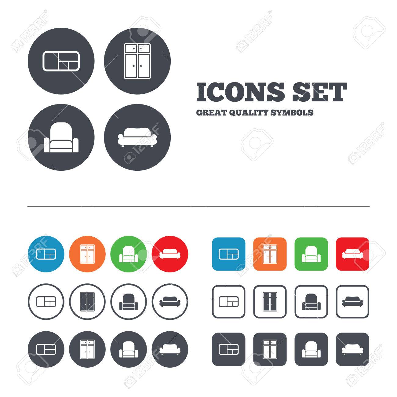 Modern Furniture Icon furniture icons. sofa, cupboard, and book shelf signs. modern Modern Furniture Icon furniture icons. sofa, cupboard, and book shelf signs. modern