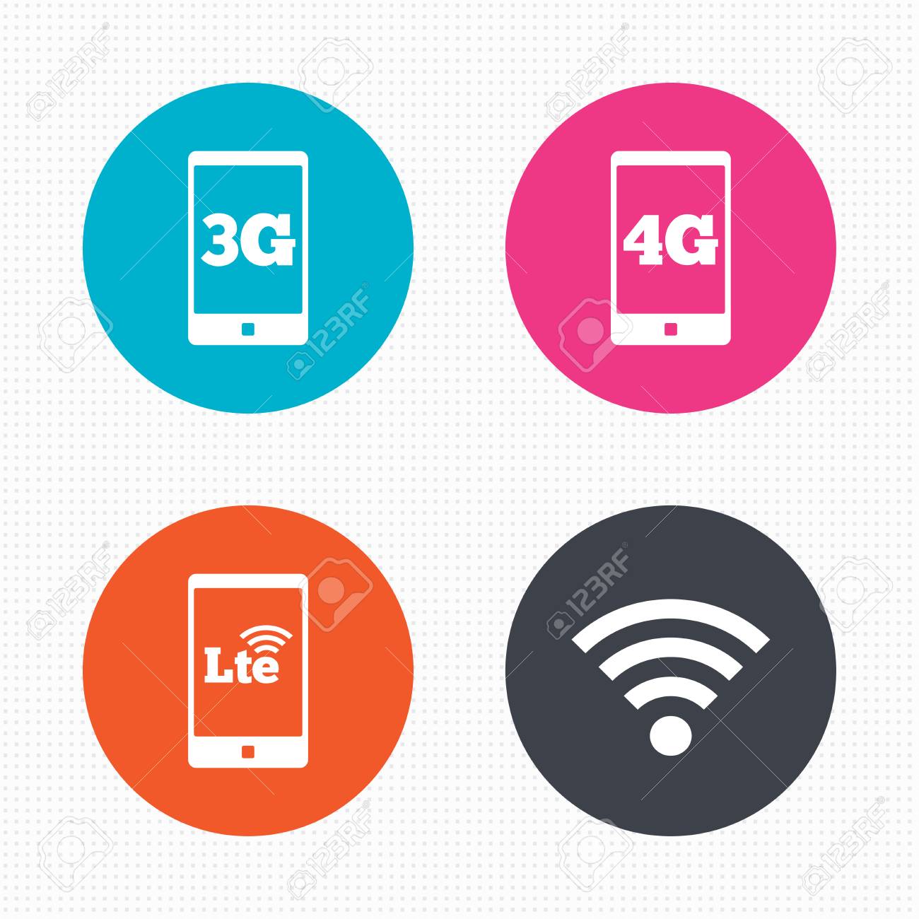 circle buttons mobile telecommunications icons 3g 4g and lte