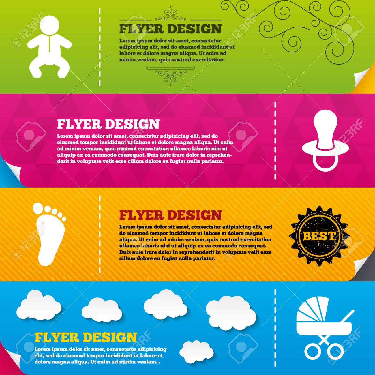 flyer brochure designs baby infants icons toddler boy with footprint flyer