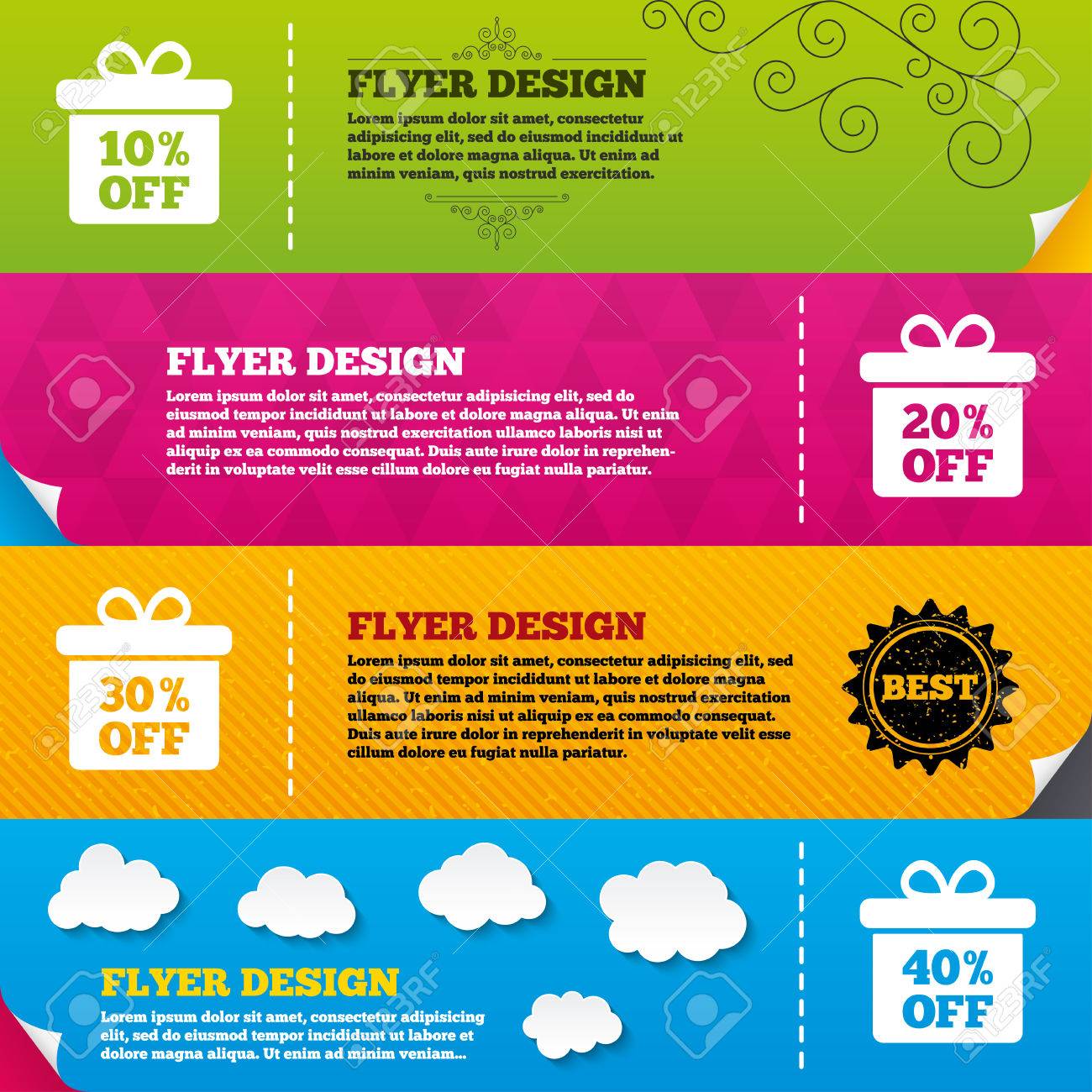 flyer brochure designs sale gift box tag icons discount special 10 off flyer