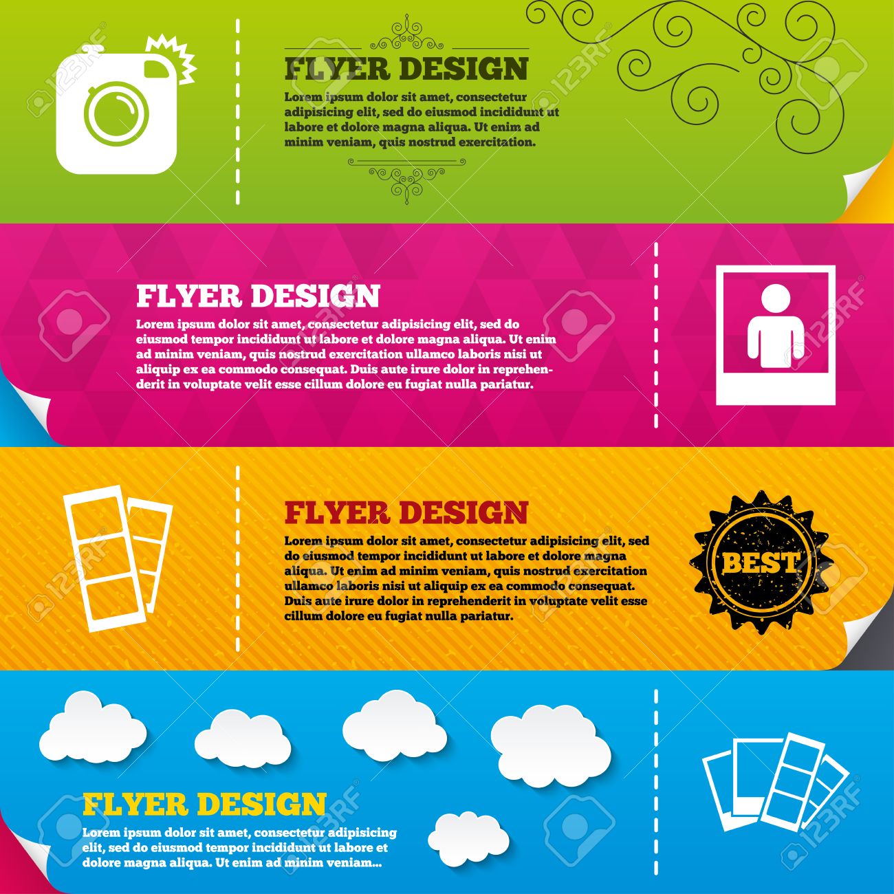 flyer brochure designs hipster photo camera icon flash light flyer strips