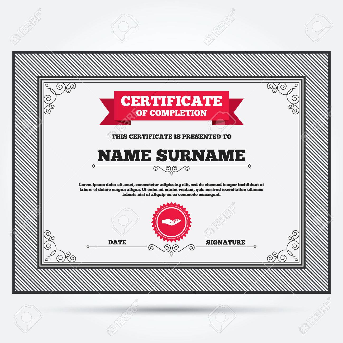 certificate of completion donation hand sign icon charity or certificate of donation