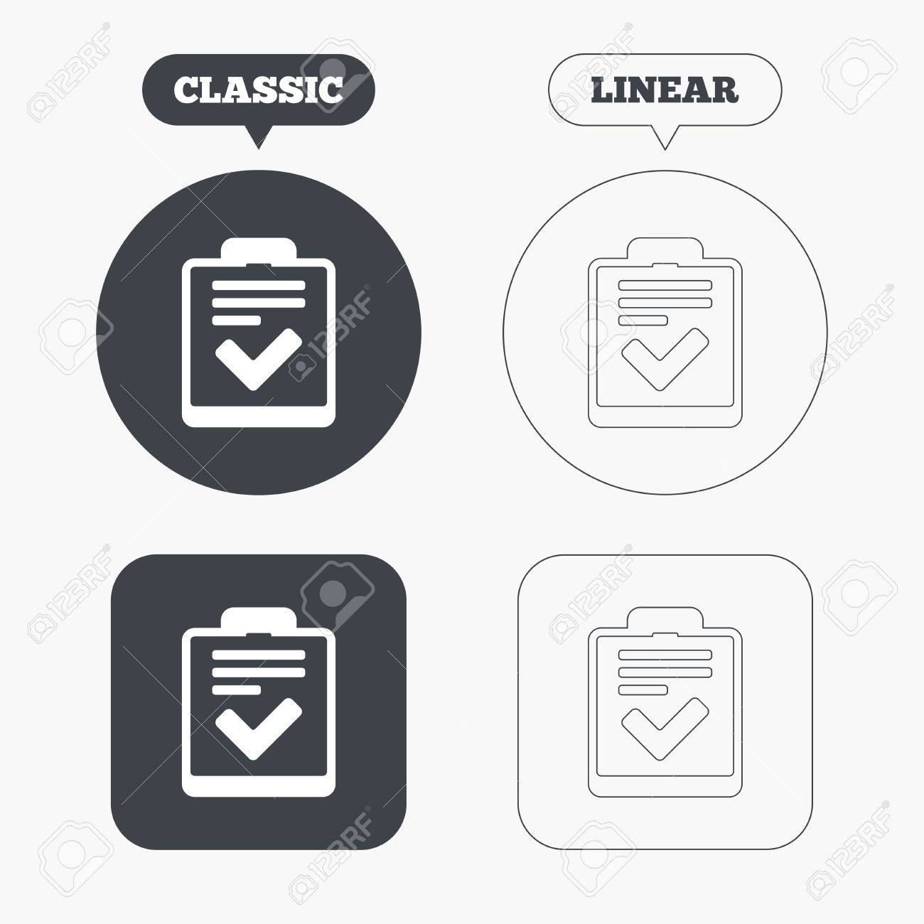 チェックリスト記号アイコン コントロール リストのシンボル 世論調査やアンケートのフィードバック フォームを調査します クラシックとラインの Web ボタンです 円や正方形 ベクトル のイラスト素材 ベクタ Image