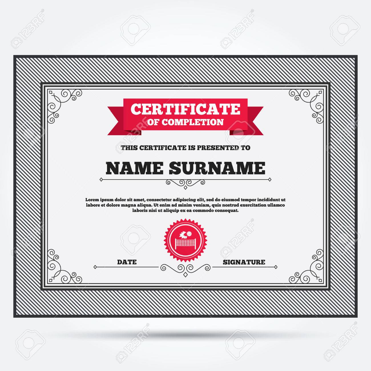 certificate of completion volleyball net with fireball sign