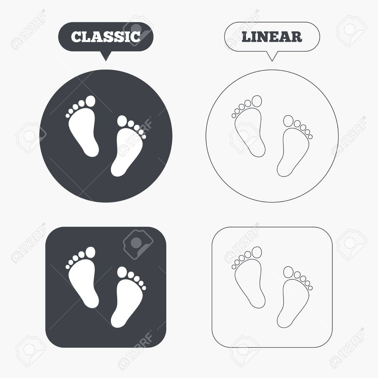 Paire De Signe De L Empreinte Icone De L Enfant Toddler Symbole Pieds Nus Premiers Pas De Bebe Boutons Web Classiques Et En Ligne Cercles Et Des Carres Vecteur Clip Art Libres De Droits