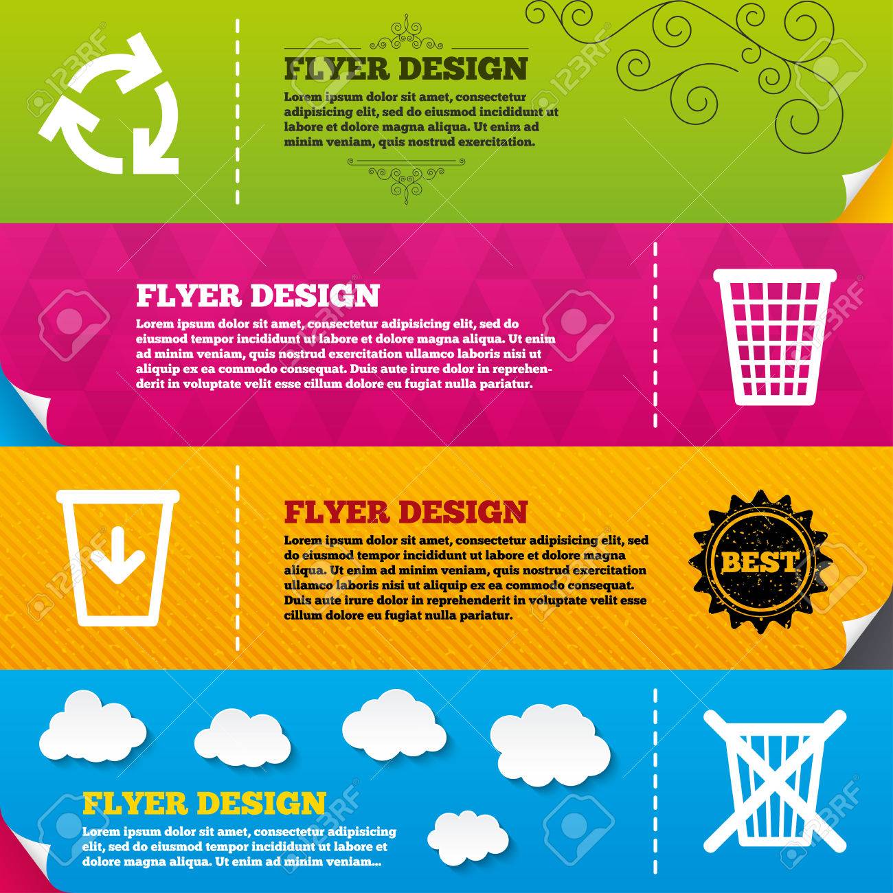 flyer brochure designs recycle bin icons reuse or reduce symbols