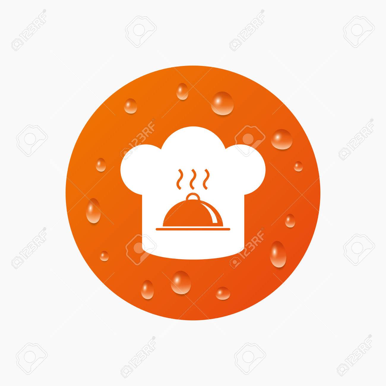 水は ボタンを削除します シェフの帽子の記号のアイコン シンボルを調理します 熱い料理のコック帽子 現実的な純粋な雨 オレンジ色の円 ベクトルのイラスト素材 ベクタ Image