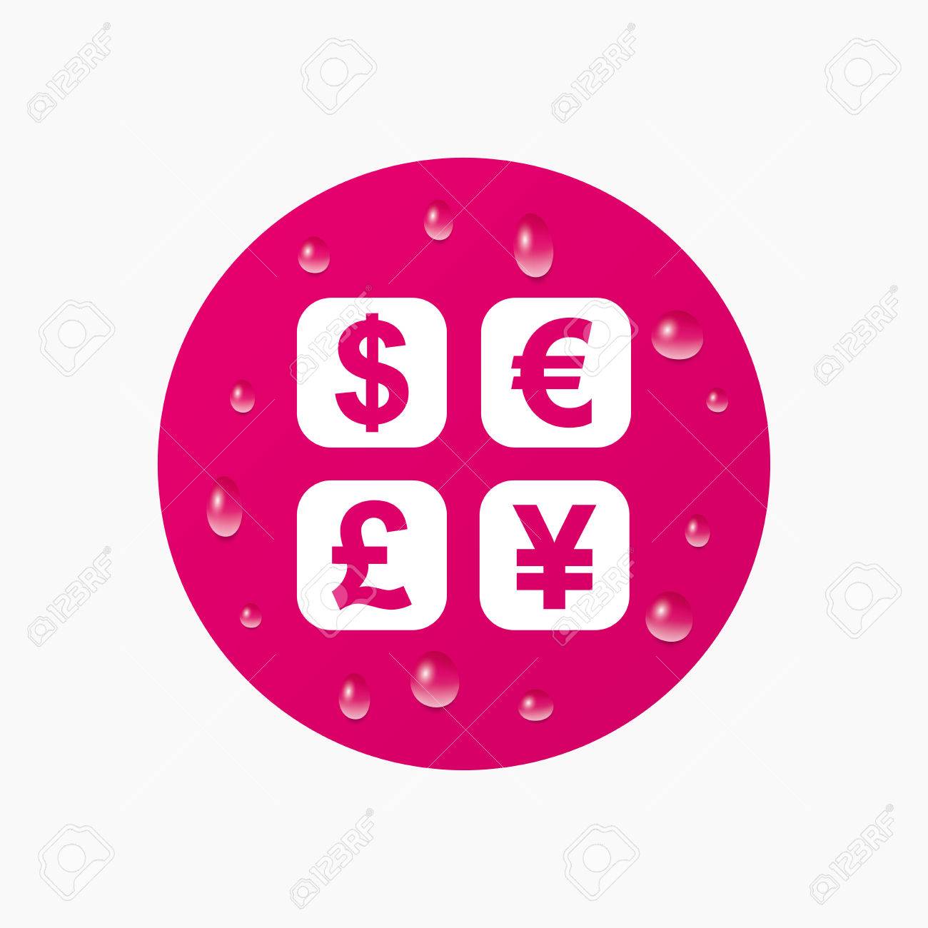 icono de signo de cambio de divisas moneda smbolo convertidor etiqueta de dinero las gotas de agua pura realistas crculo rosa vector