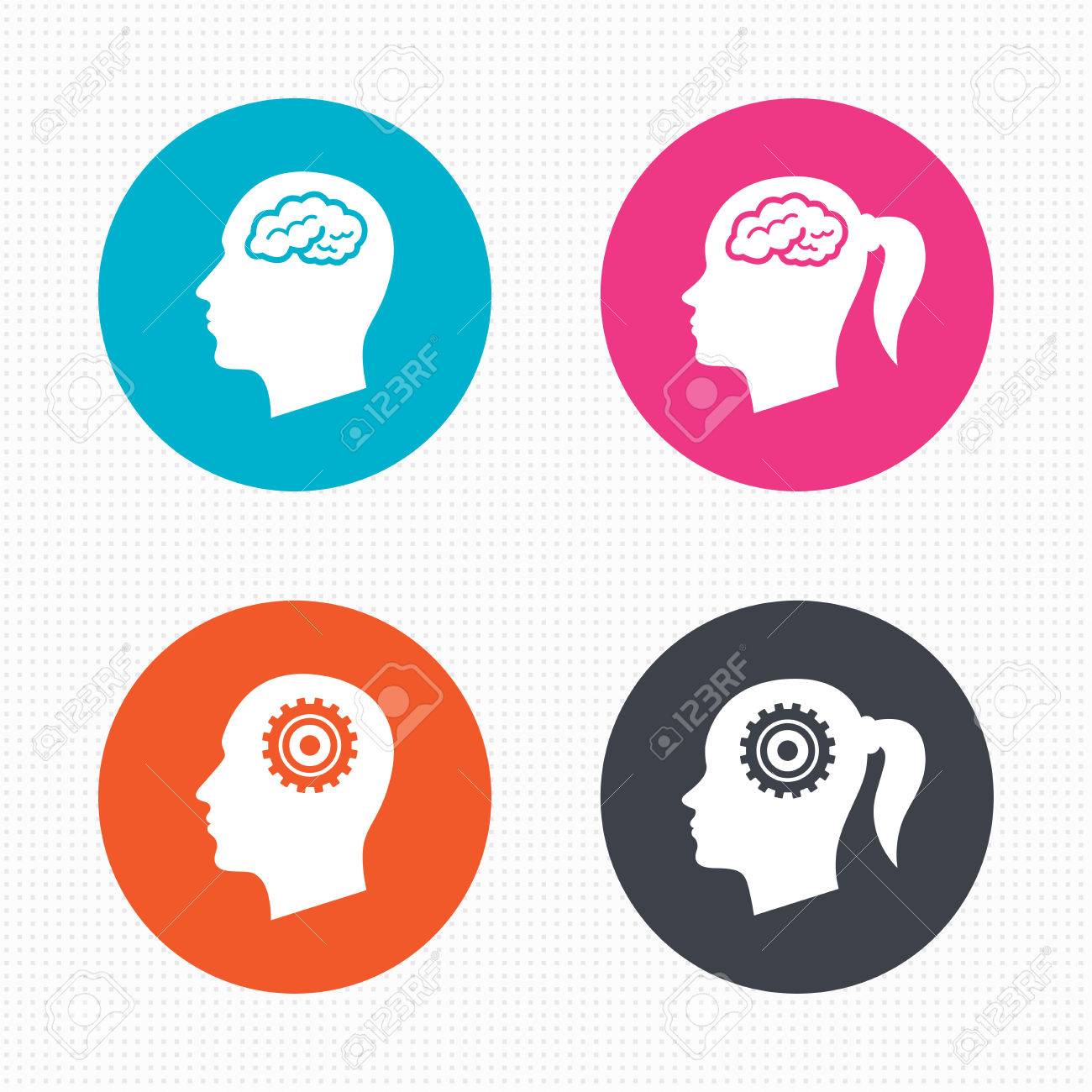 Circle Buttons Head With Brain Icon Male And Female Human Think Royalty Free Cliparts Vectors And Stock Illustration Image