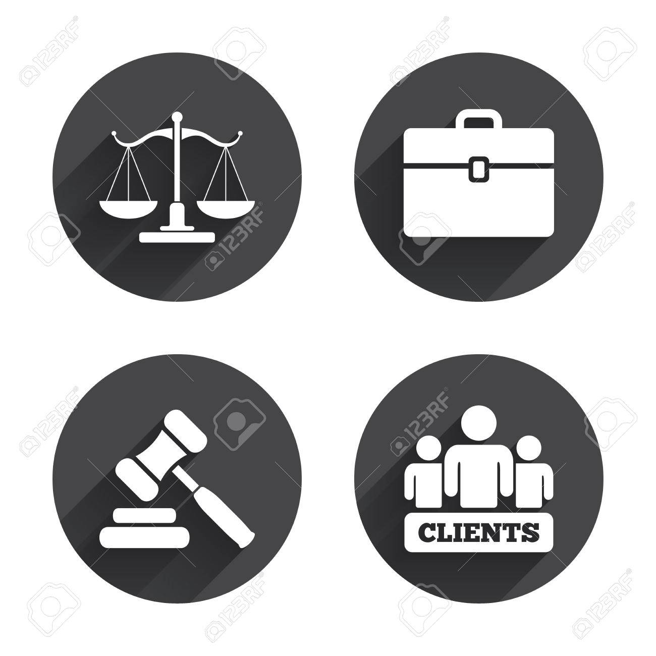 scales of justice icon group of clients symbol auction hammer auction sign