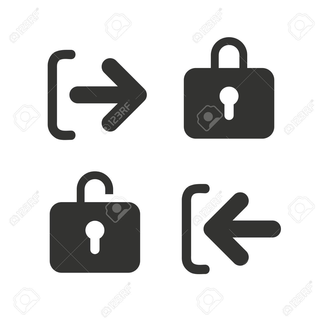 로그인 및 로그 아웃 아이콘. 로그인 또는 로그 아웃 기호. 자물쇠 아이콘입니다. 흰색에 플랫 아이콘입니다. 벡터 로열티 무료 사진,  그림, 이미지 그리고 스톡포토그래피. Image 46464420