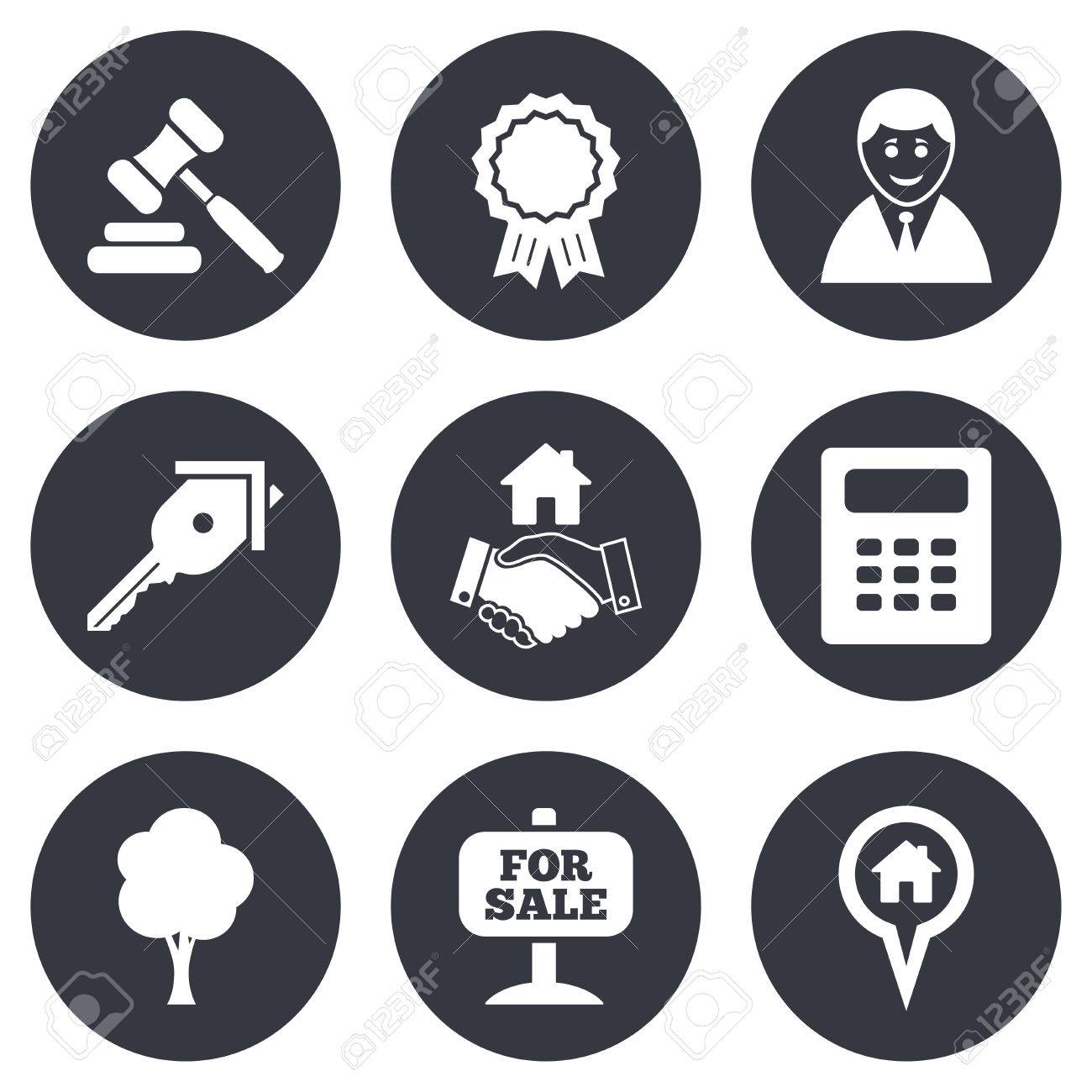 real estate auction icons handshake for sale and calculator