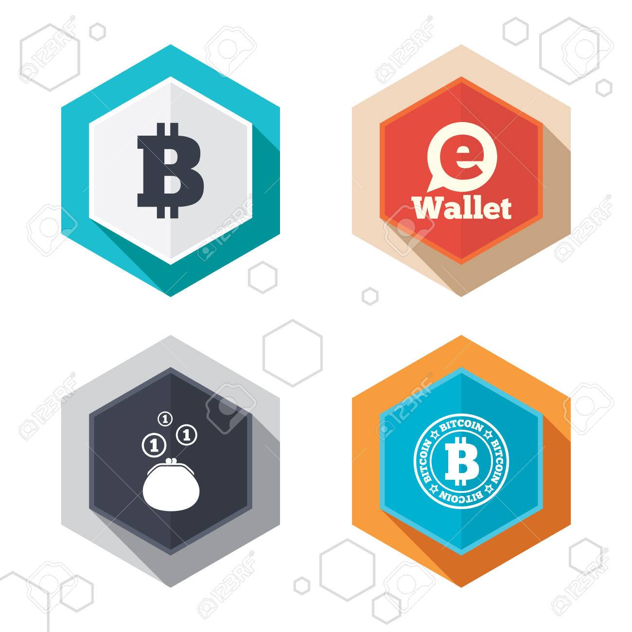 六角形のボタン。Bitcoin アイコン。電子財布の標識です。現金お金のシンボル。影のラベル。ベクトルのイラスト素材・ベクター Image  47594449